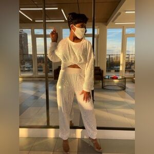 Elegant White Sequin Women's set